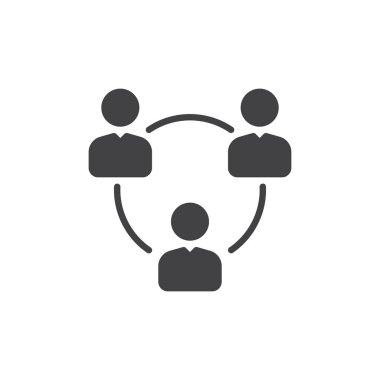 Düz işareti, üzerinde beyaz izole katı piktogram dolu insanlar daire, kullanıcılar simge vektör, grup. Sembol, logo illüstrasyon. Piksel mükemmel