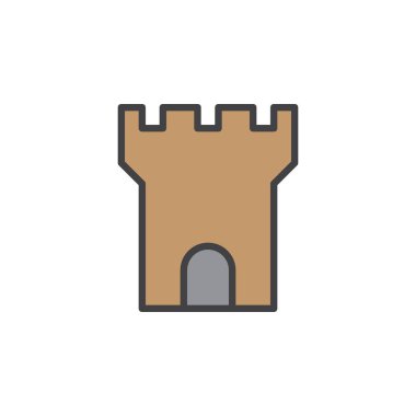 Kale kule satırı simgesi, doldurulmuş Anahat vektör işareti, üzerinde beyaz izole doğrusal renkli sembol. Sembol, logo illüstrasyon. Düzenlenebilir inme. Piksel mükemmel