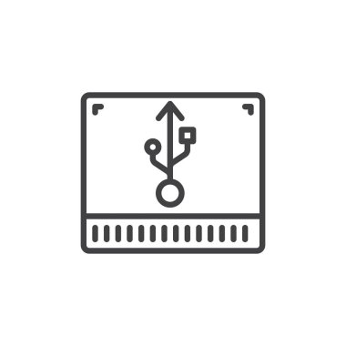 USB hub satırı simgesi, Anahat vektör işareti, üzerinde beyaz izole doğrusal stil piktogram. Sembol, logo illüstrasyon. Düzenlenebilir inme. Piksel mükemmel