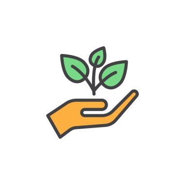 Bitki, Filiz bir dolu el anahat simgesi, çizgi vektör işareti, doğrusal renkli sembol. Sembol, logo illüstrasyon. Piksel mükemmel