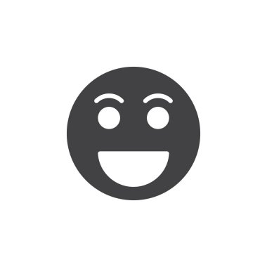 Sırıtan yüz, mutlu gülümseme emoji simge vektör, düz işareti, üzerinde beyaz izole katı piktogram dolu. Sembol, logo illüstrasyon. Piksel mükemmel