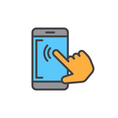 Smartphone dokunmatik musluk doldurulmuş anahat simgesini, çizgi vektör işareti, doğrusal renkli sembol. Sembol, logo illüstrasyon. Piksel mükemmel