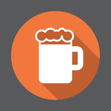 Kafeler, bira kupa köpük düz simgesi olan. Renkli düğme dairesel vektör uzun gölge efekti ile oturum açın. Düz stil tasarım