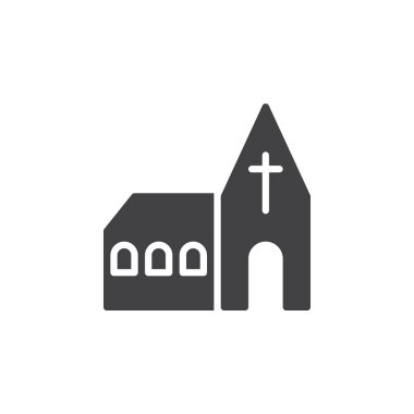 Kilise simge vektör, düz işareti, üzerinde beyaz izole katı piktogram dolu. Sembol, logo illüstrasyon. Piksel mükemmel