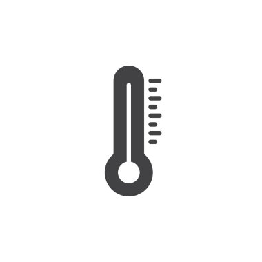 Termometre simge vektör, düz işareti, üzerinde beyaz izole katı piktogram dolu. Sıcaklık sembolü, logo illüstrasyon. Piksel mükemmel