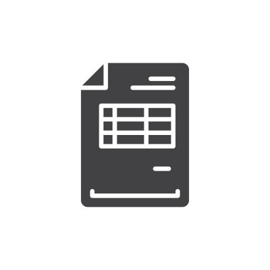 Fatura belge simge vektör, dolu düz işareti, üzerinde beyaz izole katı piktogram. Sembol, logo illüstrasyon. Piksel mükemmel