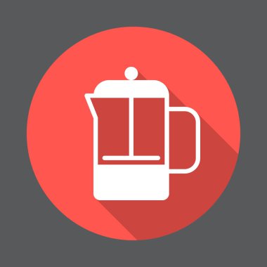 Fransızca pot düz simgesine basın. Renkli düğme dairesel vektör uzun gölge efekti ile oturum açın. Düz stil tasarım