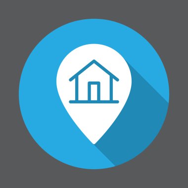 Harita işaretçi düz simgesi müesseseden. Yuvarlak renkli düğmesini, sipariş dairesel vektör işareti uzun gölge efekti ile teslim. Düz stil tasarım