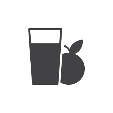 Taze meyve suyu cam simge vektör, düz işareti, üzerinde beyaz izole katı piktogram dolu. Sembol, logo illüstrasyon. Piksel mükemmel