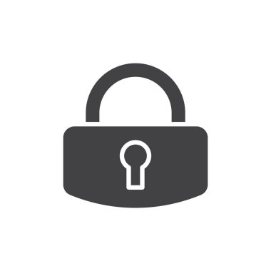 Kilit, parola simge vektör, düz işareti, üzerinde beyaz izole karakter stili piktogram dolu. Sembol, logo illüstrasyon. Piksel mükemmel