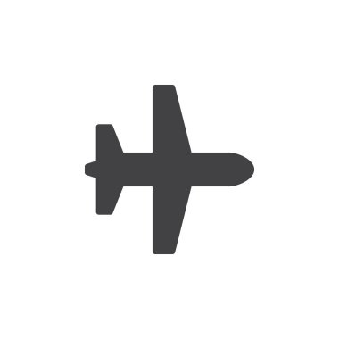 Uçak, uçak modu simge vektör, düz işareti, üzerinde beyaz izole katı piktogram dolu. Sembol, logo illüstrasyon. Piksel mükemmel