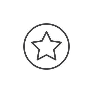 Yıldız, favori dairesel satırı simgesi. Yuvarlak basit kayıt. Düz stil vektör simgesi