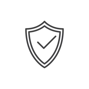 Koruma kalkanı ile onay işareti satırı simgesi, Anahat vektör işareti, üzerinde beyaz izole doğrusal stil piktogram. Sembol, logo illüstrasyon. Düzenlenebilir inme. Piksel mükemmel