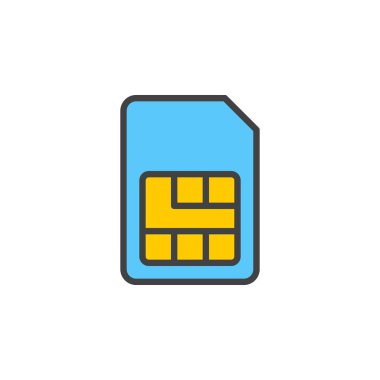 SIM kart satırı simgesi, doldurulmuş Anahat vektör işareti, üzerinde beyaz izole doğrusal renkli sembol. Sembol, logo illüstrasyon. Düzenlenebilir inme. Piksel mükemmel
