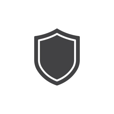 Kalkan, koruma simgesi vektörü, düz tabela, beyaz üzerine izole edilmiş katı resim. Sembol, logo çizimi. Piksel mükemmel