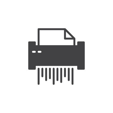 Kağıt belge parçalayıcı simge vektör, dolu düz işareti, üzerinde beyaz izole katı piktogram. Sembol, logo illüstrasyon. Piksel mükemmel