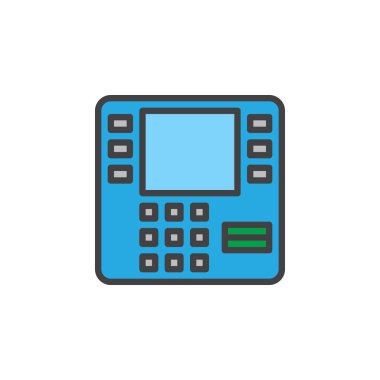 ATM, para çekme satırı simgesi, Anahat vektör işareti, üzerinde beyaz izole doğrusal renkli sembol dolu. Sembol, logo illüstrasyon. Düzenlenebilir inme. Piksel mükemmel