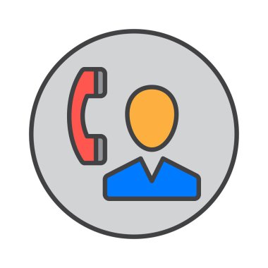 Kullanıcı ve telefon, renkli vektör işareti, dairesel piktogram yuvarlak İletişim doldurulmuş anahat simgesi. Sembol, logo illüstrasyon