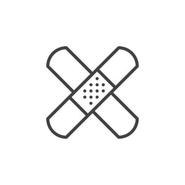 Band aid, yapışkanlı bandaj satırı simgesi, Anahat vektör işareti üzerinde beyaz izole doğrusal stil piktogram. Sembol, logo illüstrasyon. Düzenlenebilir inme. Piksel mükemmel