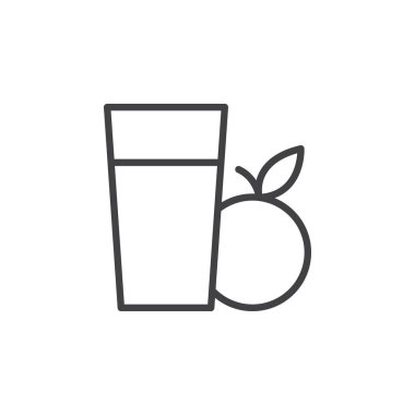 Taze meyve suyu cam hattı kutsal kişilerin resmi, vektör işareti, anahat üzerinde beyaz izole doğrusal stil piktogram. Sembol, logo illüstrasyon. Düzenlenebilir inme. Piksel mükemmel