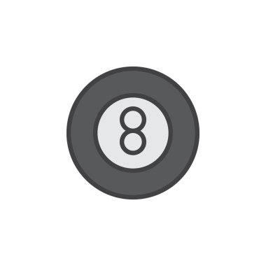 Sekiz top pool oyunu dolu anahat satırı simgesi, çizgi vektör işareti, doğrusal piktogram beyaz izole. Bilardo sembolü, logo illüstrasyon. Düzenlenebilir inme. Piksel mükemmel