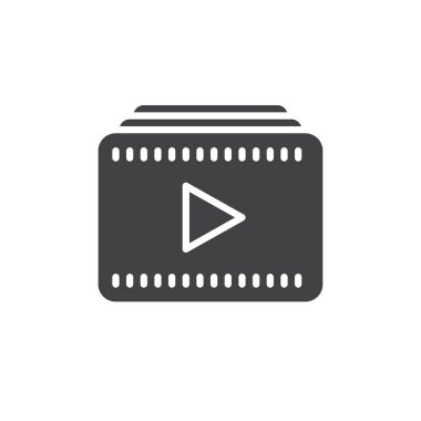 Video çalma listesi simge vektör, düz işareti, üzerinde beyaz izole karakter stili piktogram dolu. Sembol, logo illüstrasyon. Piksel mükemmel