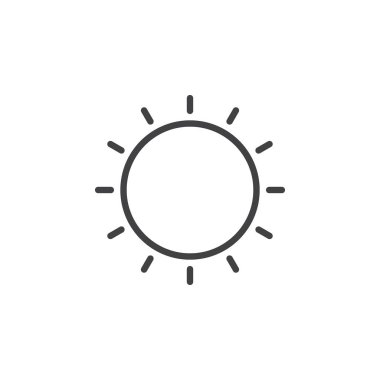 Güneş simgesi satır, vektör işareti, anahat üzerinde beyaz izole doğrusal stil piktogram. Güneşli havalarda sembolü, logo illüstrasyon. Düzenlenebilir inme. Piksel mükemmel