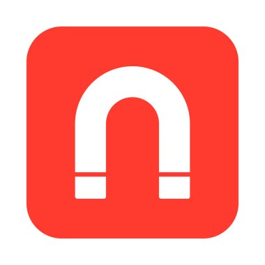 Mıknatıs düz simgesi, dolgulu vektör işareti, yuvarlatılmış kare düğmesini üzerinde beyaz izole renkli sembol. Sembol, logo illüstrasyon. Düz tasarım, piksel mükemmel