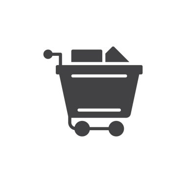 Alışveriş sepeti yüklü simge vektör, düz işareti, üzerinde beyaz izole katı piktogram dolu. Sembol, logo illüstrasyon. Piksel mükemmel