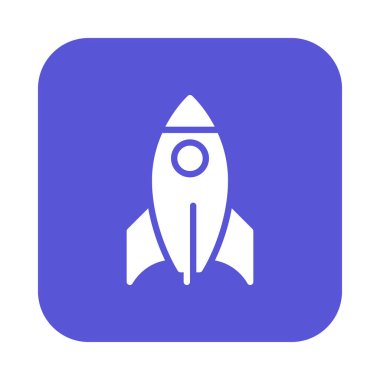 Roket düz simgesi, dolgulu vektör işareti, yuvarlatılmış kare düğmesini üzerinde beyaz izole renkli sembol. Başlangıç sembolü, logo illüstrasyon. Düz tasarım, piksel mükemmel