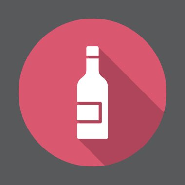 Şarap şişesi düz simgesi. Renkli düğme dairesel vektör uzun gölge efekti ile oturum açın. Düz stil tasarım