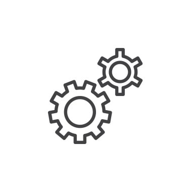 Dişli, ayarları, Tercihler satırı simgesi, Anahat vektör işareti üzerinde beyaz izole doğrusal stil piktogram. Sembol, logo illüstrasyon. Düzenlenebilir inme. Piksel mükemmel