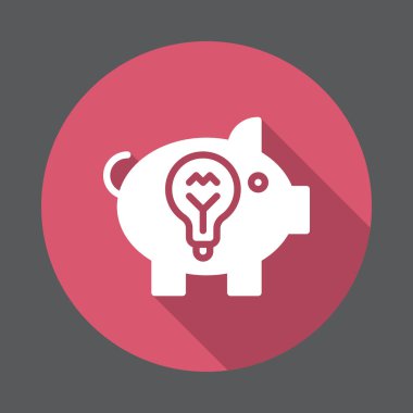 Fikir kumbara düz simgesi. Renkli düğme dairesel vektör uzun gölge efekti ile oturum açın. Düz stil tasarım