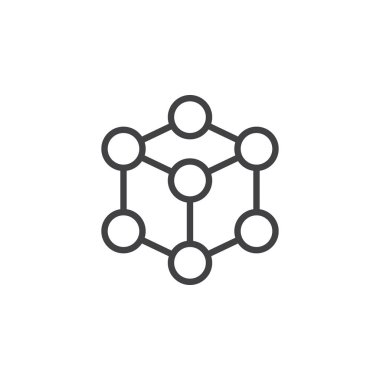 Molekül küp satırı simgesi, Anahat vektör işareti üzerinde beyaz izole doğrusal stil piktogram. Sembol, logo illüstrasyon. Düzenlenebilir inme. Piksel mükemmel