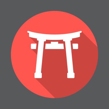 Torii düz simgesi. Renkli düğme dairesel vektör uzun gölge efekti ile oturum açın. Düz stil tasarım