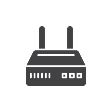 Internet yönlendirici simge vektör, düz işareti, üzerinde beyaz izole karakter stili piktogram dolu. Sembol, logo illüstrasyon. Piksel mükemmel