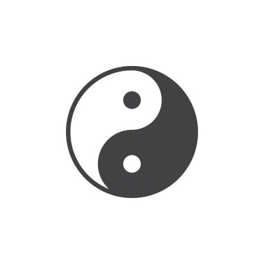 Simge vektör, Yin ve yang düz işareti, üzerinde beyaz izole katı piktogram dolu. Taoizm sembolü, logo illüstrasyon. Piksel mükemmel