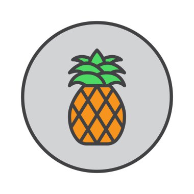Ananas doldurulmuş anahat simgesini, renkli vektör işareti, dairesel piktogram yuvarlak. Sembol, logo illüstrasyon