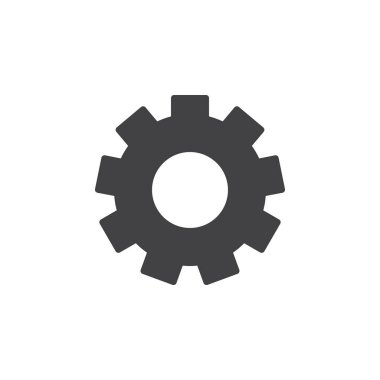 Gearwheel, ayarları simge vektör, düz işareti, üzerinde beyaz izole katı piktogram dolu. Sembol, logo illüstrasyon. Piksel mükemmel
