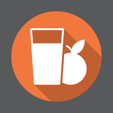 Taze meyve suyu cam düz simgesi. Renkli düğme dairesel vektör uzun gölge efekti ile oturum açın. Düz stil tasarım