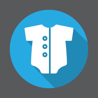 Bebek romper düz simgesi. Renkli düğme dairesel vektör uzun gölge efekti ile oturum açın. Düz stil tasarım