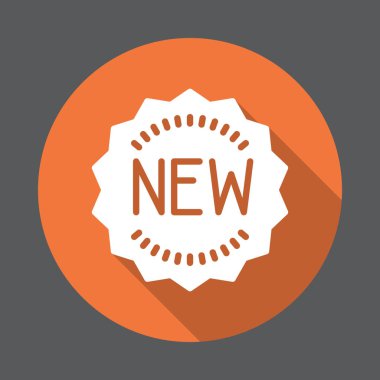 Yeni etiket etiket düz simgesi. Renkli düğme dairesel vektör uzun gölge efekti ile oturum açın. Düz stil tasarım