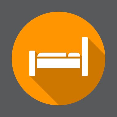 Yatak düz simgesi. Renkli düğme dairesel vektör uzun gölge efekti ile oturum açın. Düz stil tasarım