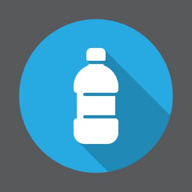 Plastik şişe su düz simgesi. Renkli düğme dairesel vektör uzun gölge efekti ile oturum açın. Düz stil tasarım