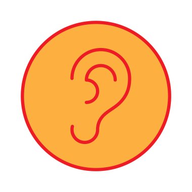 Kulak, yuvarlak renkli vektör işareti, dairesel düz piktogram doldurulmuş anahat simgesini işitme. Sembol, logo illüstrasyon