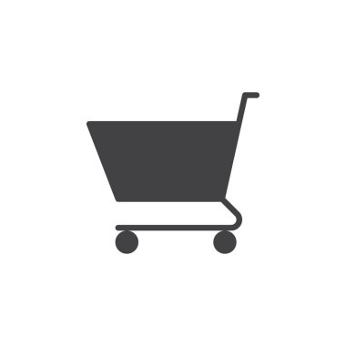 Alışveriş sepeti simge vektör, düz işareti, üzerinde beyaz izole katı piktogram dolu. Sembol, logo illüstrasyon. Piksel mükemmel