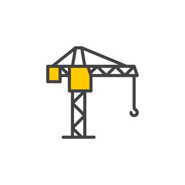 Kule vinç satırı simgesi, doldurulmuş Anahat vektör işareti, üzerinde beyaz izole doğrusal renkli sembol. Sembol, logo illüstrasyon. Düzenlenebilir inme. Piksel mükemmel