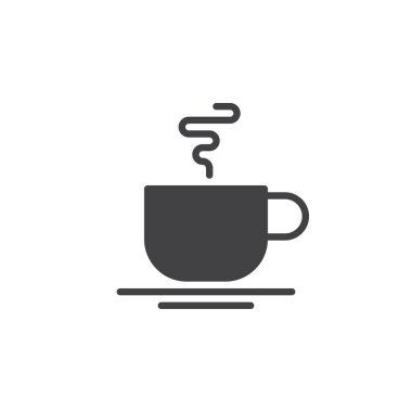 Sıcak kahve Kupası simge vektör, dolu düz işareti, üzerinde beyaz izole katı piktogram. Cafe sembolü, logo illüstrasyon. Piksel mükemmel