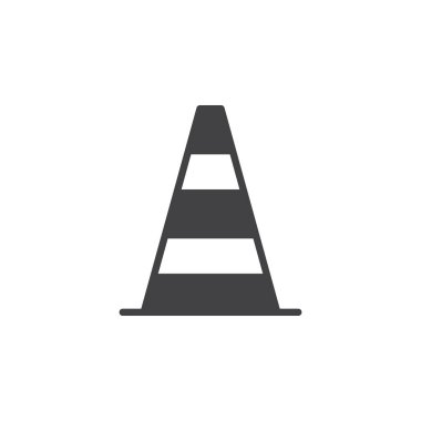 Pilon, trafik koni simge vektör, düz işareti, üzerinde beyaz izole katı piktogram dolu. Sembol, logo illüstrasyon. Piksel mükemmel