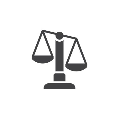 Terazi, Terazi simge vektör, düz işareti, üzerinde beyaz izole katı piktogram dolu. Sembol, logo illüstrasyon. Piksel mükemmel